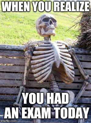 Waiting Skeleton | WHEN YOU REALIZE; YOU HAD AN EXAM TODAY | image tagged in memes,waiting skeleton | made w/ Imgflip meme maker