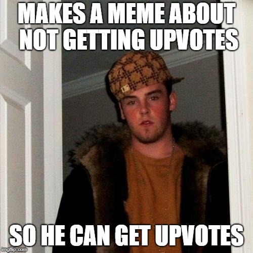 imgflip noobs in a nutshell | MAKES A MEME ABOUT NOT GETTING UPVOTES; SO HE CAN GET UPVOTES | image tagged in memes,scumbag steve | made w/ Imgflip meme maker