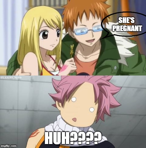 A happy Family | SHE'S PREGNANT; HUH???? | image tagged in fairy tail,natsu,loke,lucy | made w/ Imgflip meme maker