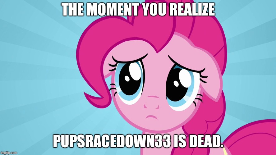 Pinkie Pie Sad Face | THE MOMENT YOU REALIZE; PUPSRACEDOWN33 IS DEAD. | image tagged in memes,politics,pupsracedown33,death | made w/ Imgflip meme maker