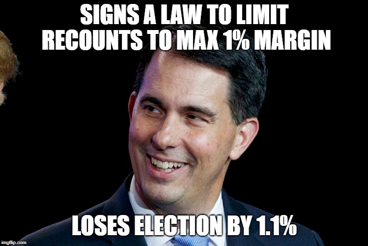 Hoist by his own petard | SIGNS A LAW TO LIMIT RECOUNTS TO MAX 1% MARGIN; LOSES ELECTION BY 1.1% | image tagged in hoistbyhisownpetard politics memes | made w/ Imgflip meme maker