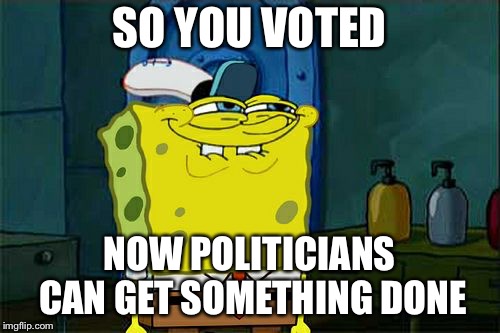 Voting Rights | SO YOU VOTED; NOW POLITICIANS CAN GET SOMETHING DONE | image tagged in memes,dont you squidward,politics | made w/ Imgflip meme maker