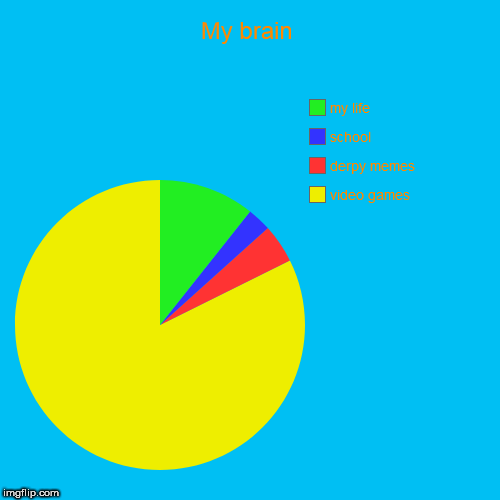 My brain | video games, derpy memes, school, my life | image tagged in funny,pie charts | made w/ Imgflip chart maker