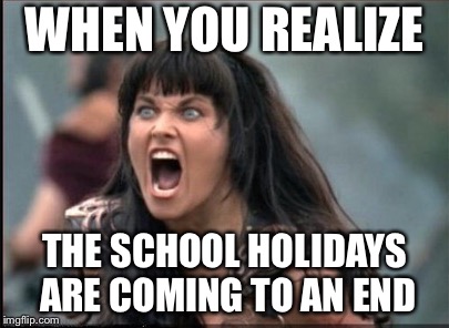 Screaming Woman | WHEN YOU REALIZE; THE SCHOOL HOLIDAYS ARE COMING TO AN END | image tagged in screaming woman | made w/ Imgflip meme maker