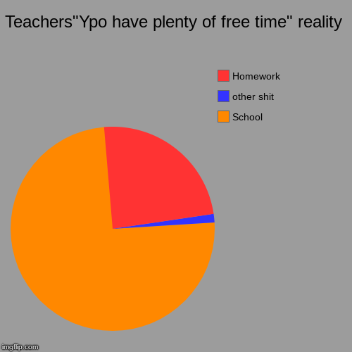 Teachers"Ypo have plenty of free time" reality | School, other shit, Homework | image tagged in funny,pie charts | made w/ Imgflip chart maker