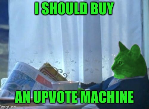 I Should Buy a Boat RayCat | I SHOULD BUY AN UPVOTE MACHINE | image tagged in i should buy a boat raycat | made w/ Imgflip meme maker