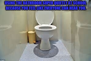 USING THE BATHROOM SUPER QUIETLY AT SCHOOL BECAUSE YOU FEEL LIKE EVERYONE CAN HEAR YOU. | image tagged in relatable,random | made w/ Imgflip meme maker