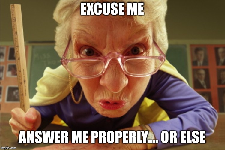 EXCUSE ME ANSWER ME PROPERLY.... OR ELSE | image tagged in strict | made w/ Imgflip meme maker