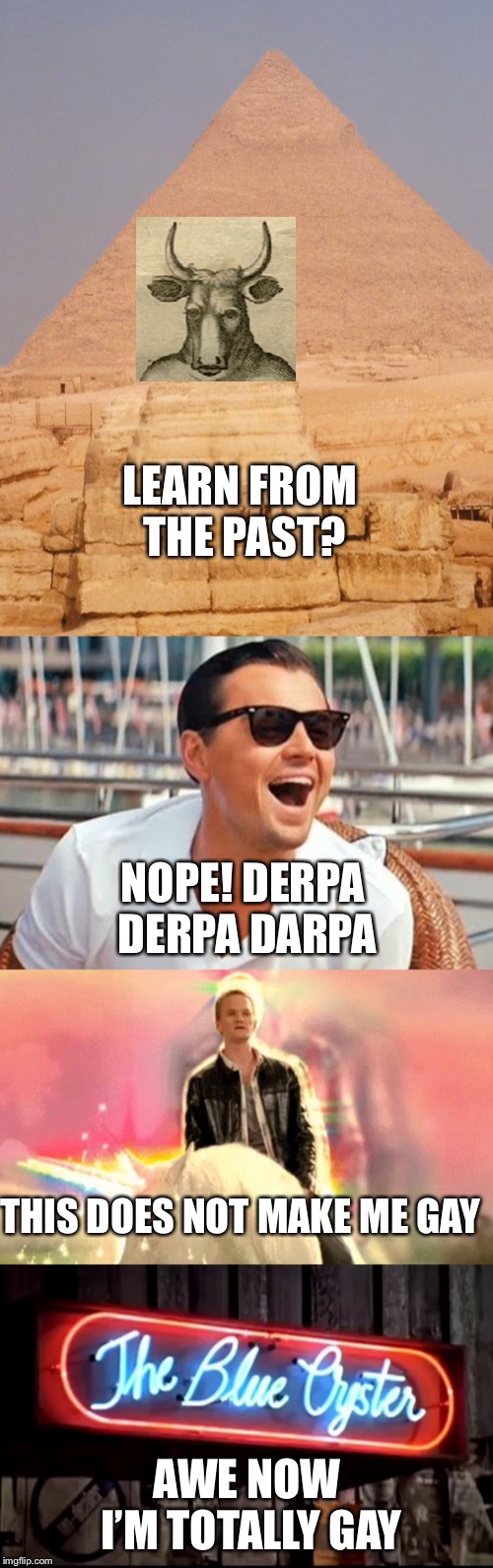 LEARN FROM THE PAST? AWE NOW I’M TOTALLY GAY THIS DOES NOT MAKE ME GAY NOPE! DERPA DERPA DARPA | made w/ Imgflip meme maker