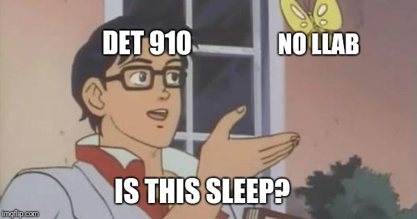 Is This a Pigeon | NO LLAB; DET 910; IS THIS SLEEP? | image tagged in is this a pigeon | made w/ Imgflip meme maker