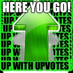 upvote | HERE YOU GO! | image tagged in upvote | made w/ Imgflip meme maker