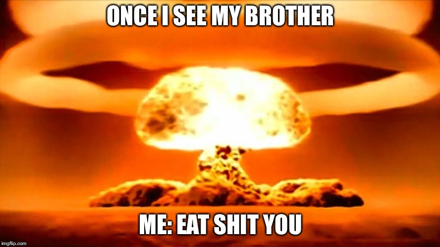 atom bomb | ONCE I SEE MY BROTHER; ME: EAT SHIT YOU | image tagged in atom bomb | made w/ Imgflip meme maker