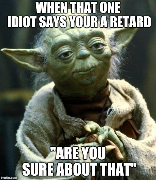 Star Wars Yoda Meme | WHEN THAT ONE IDIOT SAYS YOUR A RETARD; "ARE YOU SURE ABOUT THAT" | image tagged in memes,star wars yoda | made w/ Imgflip meme maker