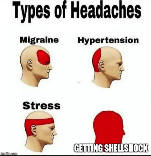 Types of Headaches meme | GETTING SHELLSHOCK | image tagged in types of headaches meme | made w/ Imgflip meme maker