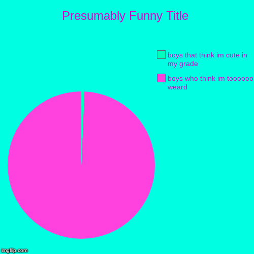 boys who think im toooooo weard, boys that think im cute in my grade | image tagged in funny,pie charts | made w/ Imgflip chart maker
