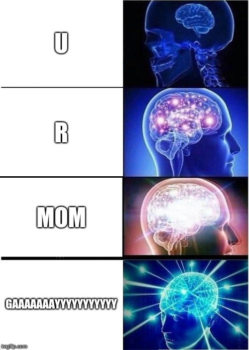 Expanding Brain Meme | U; R; MOM; GAAAAAAAYYYYYYYYYYY | image tagged in memes,expanding brain | made w/ Imgflip meme maker