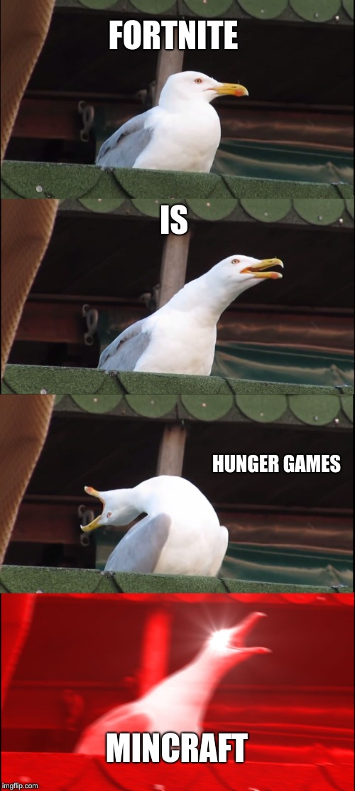 Inhaling Seagull | FORTNITE; IS; HUNGER GAMES; MINCRAFT | image tagged in memes,inhaling seagull | made w/ Imgflip meme maker