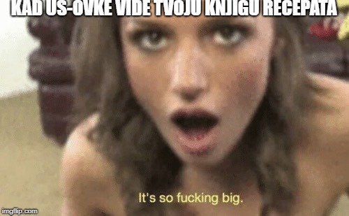 It's so fucking big | KAD US-OVKE VIDE TVOJU KNJIGU RECEPATA | image tagged in it's so fucking big | made w/ Imgflip meme maker
