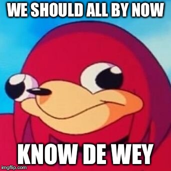 Ugandan Knuckles | WE SHOULD ALL BY NOW KNOW DE WEY | image tagged in ugandan knuckles | made w/ Imgflip meme maker