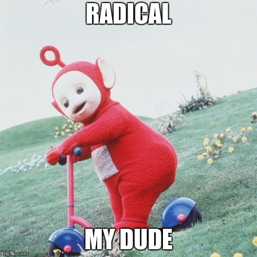 scooter | RADICAL; MY DUDE | image tagged in scooter | made w/ Imgflip meme maker