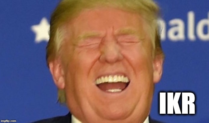 Trump laughing | IKR | image tagged in trump laughing | made w/ Imgflip meme maker