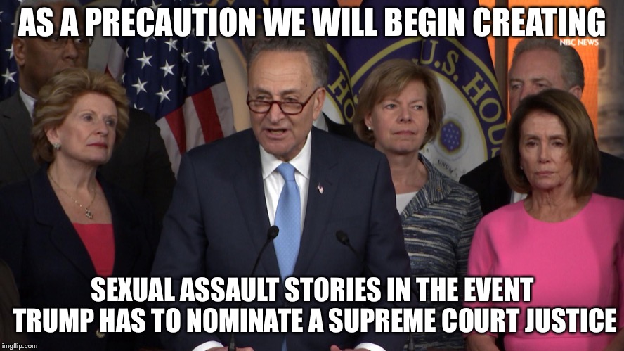 Proper planning prevents another Trump nominee | AS A PRECAUTION WE WILL BEGIN CREATING; SEXUAL ASSAULT STORIES IN THE EVENT TRUMP HAS TO NOMINATE A SUPREME COURT JUSTICE | image tagged in democrat congressmen,donald trump,supreme court,memes,political meme | made w/ Imgflip meme maker