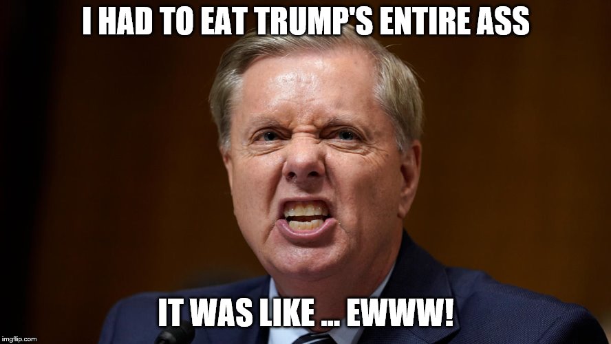 lindsey graham, entire ass | I HAD TO EAT TRUMP'S ENTIRE ASS; IT WAS LIKE ... EWWW! | image tagged in trump | made w/ Imgflip meme maker