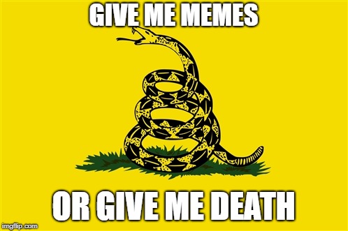 dont tread on me | GIVE ME MEMES OR GIVE ME DEATH | image tagged in dont tread on me | made w/ Imgflip meme maker