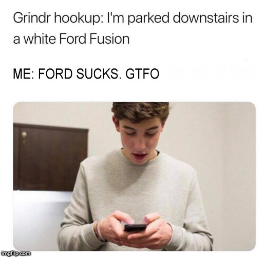 ford sucks | image tagged in grind,ford,lgbt,lgbtq,gay,gtfo | made w/ Imgflip meme maker