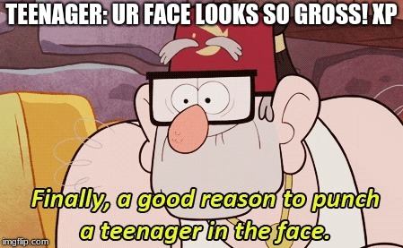 gravity falls | TEENAGER: UR FACE LOOKS SO GROSS! XP | image tagged in gravity falls | made w/ Imgflip meme maker