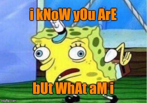 Mocking Spongebob Meme | i kNoW yOu ArE bUt WhAt aM i | image tagged in memes,mocking spongebob | made w/ Imgflip meme maker