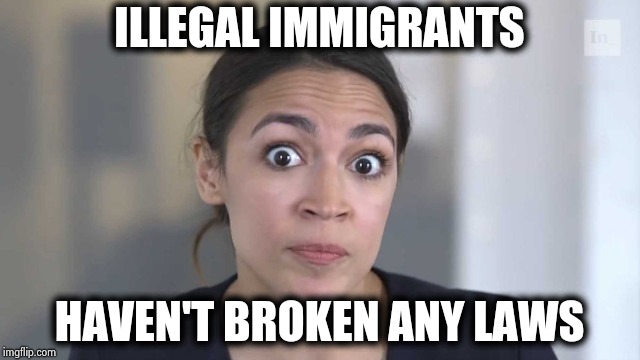 Crazy Alexandria Ocasio-Cortez | ILLEGAL IMMIGRANTS HAVEN'T BROKEN ANY LAWS | image tagged in crazy alexandria ocasio-cortez | made w/ Imgflip meme maker