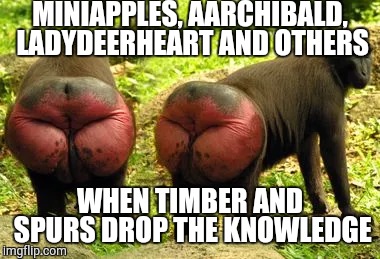 Boom | MINIAPPLES, AARCHIBALD, LADYDEERHEART AND OTHERS WHEN TIMBER AND SPURS DROP THE KNOWLEDGE | image tagged in liberals,spursfanfromaround | made w/ Imgflip meme maker