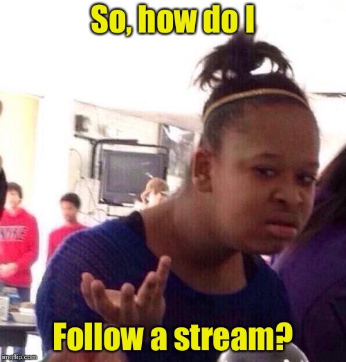 When the Followed Streams category appears on ImgFlip but there’s no apparent way to follow/unfollow a stream |  So, how do I; Follow a stream? | image tagged in memes,black girl wat,latest stream,imgflip,follow | made w/ Imgflip meme maker