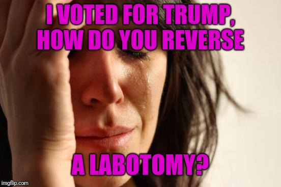 First World Problems Meme | I VOTED FOR TRUMP, HOW DO YOU REVERSE A LABOTOMY? | image tagged in memes,first world problems | made w/ Imgflip meme maker