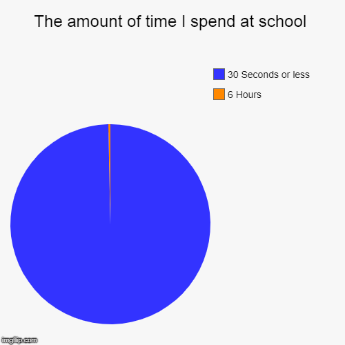 The amount of time I spend at school | 6 Hours, 30 Seconds or less | image tagged in funny,pie charts | made w/ Imgflip chart maker