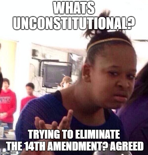 Black Girl Wat Meme | WHATS UNCONSTITUTIONAL? TRYING TO ELIMINATE THE 14TH AMENDMENT? AGREED | image tagged in memes,black girl wat | made w/ Imgflip meme maker