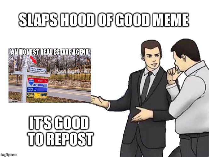 Car Salesman Slaps Hood | SLAPS HOOD OF GOOD MEME; IT’S GOOD TO REPOST | image tagged in memes,car salesman slaps hood | made w/ Imgflip meme maker