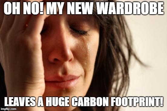 First World Problems | OH NO! MY NEW WARDROBE; LEAVES A HUGE CARBON FOOTPRINT! | image tagged in memes,first world problems | made w/ Imgflip meme maker