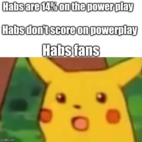 Surprised Pikachu Meme | Habs are 14% on the power play; Habs don't score on powerplay; Habs fans | image tagged in memes,surprised pikachu,Habs | made w/ Imgflip meme maker