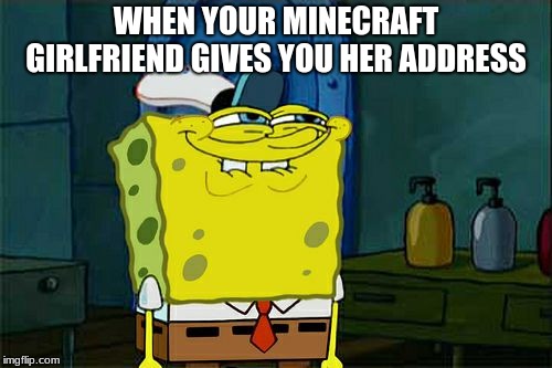 Don't You Squidward Meme | WHEN YOUR MINECRAFT GIRLFRIEND GIVES YOU HER ADDRESS | image tagged in memes,dont you squidward | made w/ Imgflip meme maker