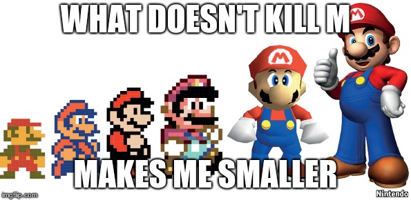 smaller | WHAT DOESN'T KILL M; MAKES ME SMALLER | image tagged in mario | made w/ Imgflip meme maker