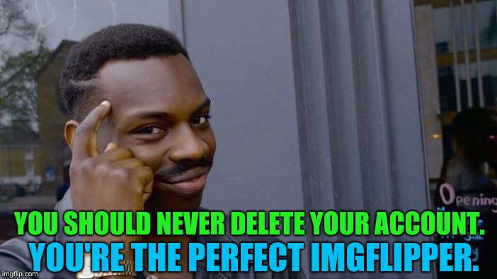 Roll Safe Think About It Meme | YOU'RE THE PERFECT IMGFLIPPER. YOU SHOULD NEVER DELETE YOUR ACCOUNT. | image tagged in memes,roll safe think about it | made w/ Imgflip meme maker