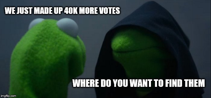 Evil Kermit | WE JUST MADE UP 40K MORE VOTES; WHERE DO YOU WANT TO FIND THEM | image tagged in memes,evil kermit | made w/ Imgflip meme maker