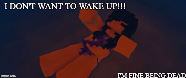 aphmau sinking | I DON'T WANT TO WAKE UP!!! I'M FINE BEING DEAD | image tagged in aphmau sinking | made w/ Imgflip meme maker