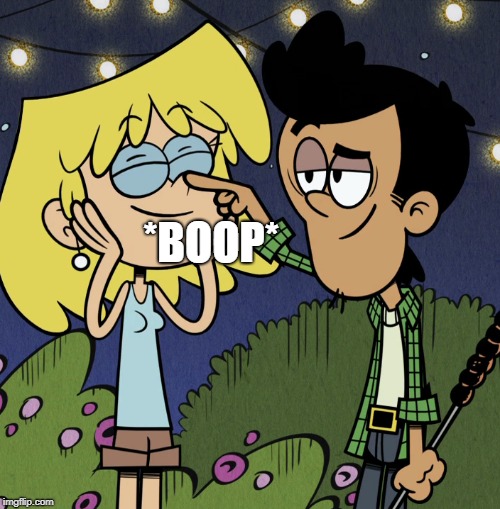 Bobby boops Lori's nose  | *BOOP* | image tagged in the loud house,nickelodeon,couples,happy couple,nose | made w/ Imgflip meme maker