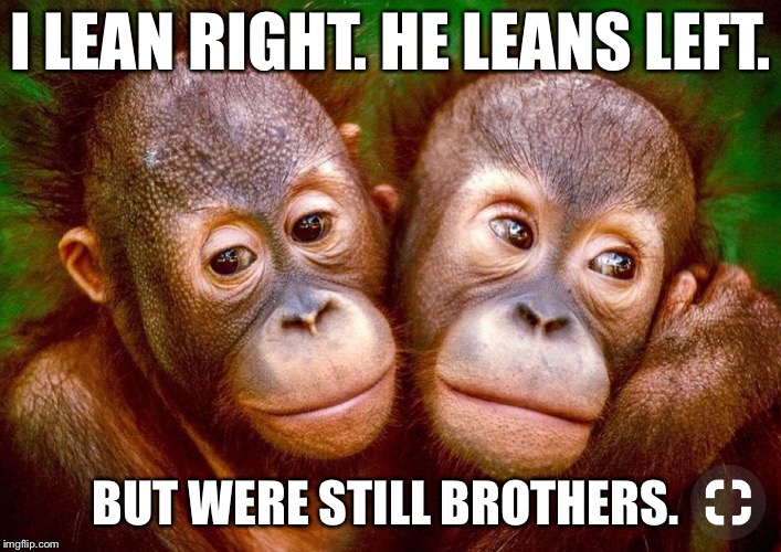 I LEAN RIGHT. HE LEANS LEFT. BUT WERE STILL BROTHERS. | made w/ Imgflip meme maker