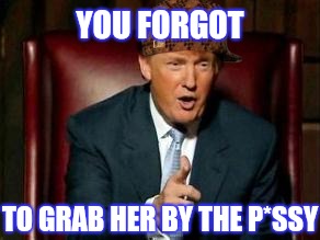 Donald Trump | YOU FORGOT TO GRAB HER BY THE P*SSY | image tagged in donald trump,scumbag | made w/ Imgflip meme maker