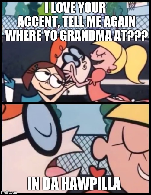 Country Grammar | I LOVE YOUR ACCENT, TELL ME AGAIN WHERE YO GRANDMA AT??? IN DA HAWPILLA | image tagged in country grammar | made w/ Imgflip meme maker