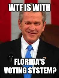 George Bush Meme | WTF IS WITH FLORIDA'S VOTING SYSTEM? | image tagged in memes,george bush,scumbag | made w/ Imgflip meme maker